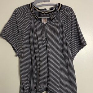 A Shirt Thing 100% Cotton Blue Striped Blouse Short Sleeve Women’s Made in USA